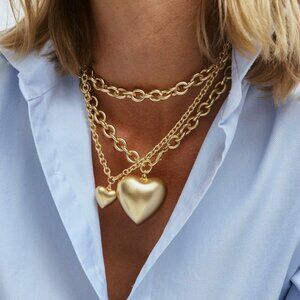 *Set* Roxanne Assoulin The Puffy Heart & Mini Heart Necklace Gold